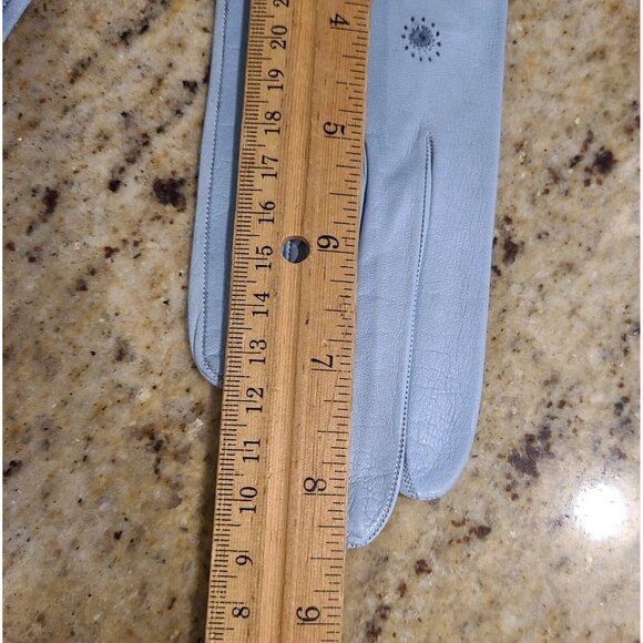 New! Vintage Size XS Blue Leather Formal 8.5" Gloves Atomic Burst Embroidered - Picture 10 of 12